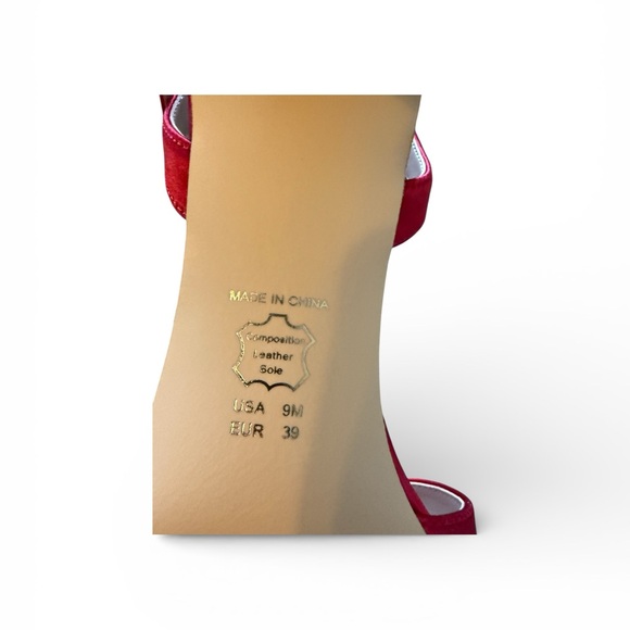 Nina Red Satin Heels with Rhinestone Detail - Picture 3 of 5